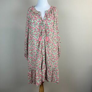 Vineyard Vines Dress Womens XL Pink Floral Ruffle Tunic Shift Feminine Button Up
